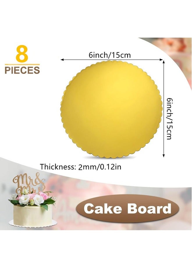 8Pcs Round Cake Boards, 2mm Golden Cake Circle Base Boards Disposable Cardboard Base for Baking Cakes Wedding Birthday Cake DIY, 6inch 15cm - Image 2